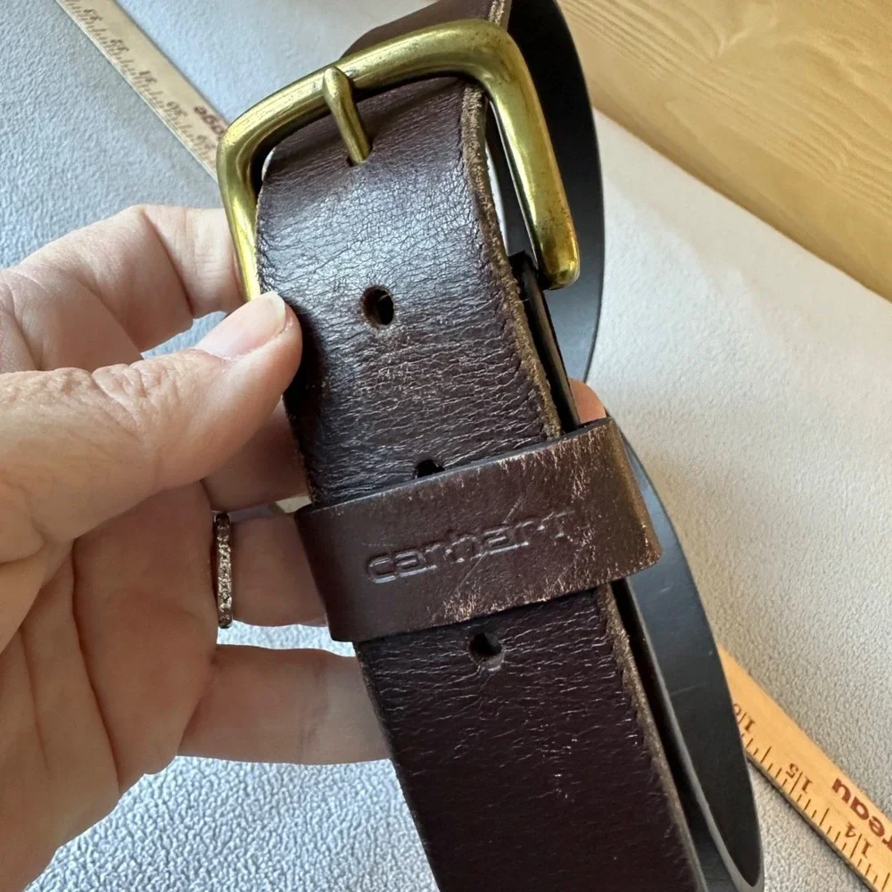Carhartt Belt Mens 42 Leather‎ Genuine Classic Brass Buckle Brown Workwear
